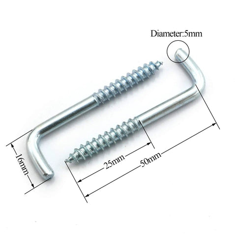 Hardcore Zinc Plated Square Bend Hooks M5 Lag Screws 25 Pack showing 5mm diameter, 50mm length for heavy-duty use.