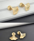 Golden Ginkgo Leaf Cabinet Knobs 4 Pack Pull Handles For Kitchen Bathroom Bedroom Doors And Drawers Zinc Alloy With Gold Finish