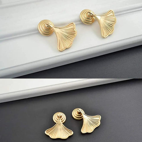 Golden Ginkgo Leaf Cabinet Knobs 4 Pack Pull Handles For Kitchen Bathroom Bedroom Doors And Drawers Zinc Alloy With Gold Finish