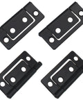 Set Of Four Heavy Duty Black Folding Hinges Featuring Darn Easy Non Mortise Installation For Small Wooden Chests And Cabinet Doors With Hella Sturdy Iron Build And Complete Screw Kit For Snappy Ready Install, showing four black iron hinges.