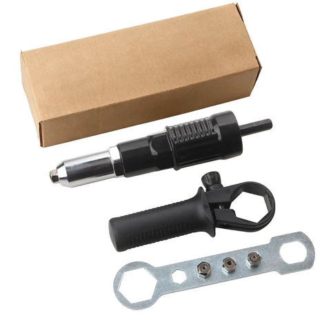 DIY Friendly Pro Grade Rivet Gun Adapter Kit With Drill Attachment, 4 Head Set 2.4mm 3.2mm 4.0mm 4.8mm, Black components