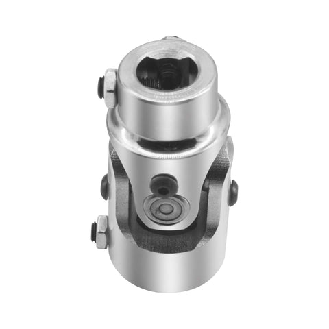 Chrome Steering Universal Joint Shaft 1 Inch DD By Three Quarters Inch DD, Heavy Duty Single U Joint, 83mm Total Length, close-up view