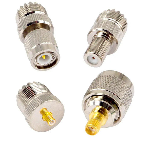 20-Piece UHF Adapter Master Kit PL259 SO239 To SMA BNC MCX FME F TNC Mini-UHF Connectors close-up view