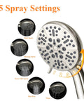 Powerful High Pressure Handheld Shower Head With 5 Spray Modes showcasing rain, massage, mist, spray, and pause.