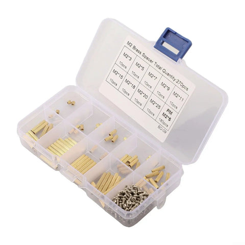 M2 Brass Standoff Screw Nut Kit 270 Piece Assortment For DIY Electronics Projects Includes Male And Female Hex Standoffs in organizer box