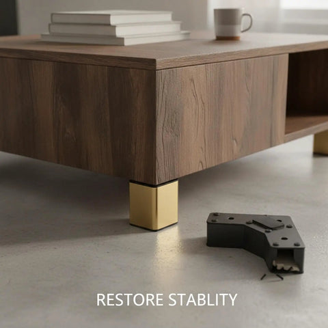 Stainless Steel L-Shaped Furniture Leg Replacement For Sofas, Beds, Cabinets With Plastic Base next to wooden cabinet leg