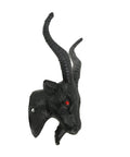 Badass Set Of Two Baphomet Coat Hooks 6 Inch Cast Iron Wall Mounts Solid Decorative Entryway Hardware Heavy Duty Gothic Room Decor Rad Metal Hook Rack For Keys And Hats Dope Vibes black cast iron Baphomet head hook with red eyes