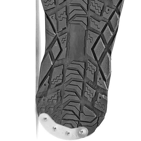 Close-up of a boot sole with installed Three Pairs Metal Heel Plates For Shoes And Boots Iron Sole Protectors Anti Wear Pads Heel Taps