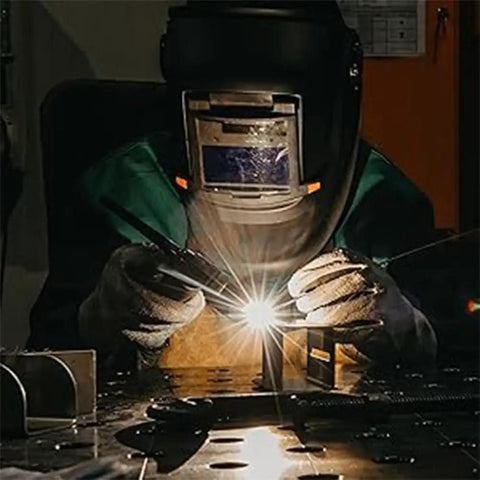 Welder using Pro Grade Stainless Steel Welding Rod For Repair And Fabrication, Extra Fine, Low Spatter Filler Metal, High Temp Oxidation Resistance