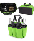 Heavy Duty Garden Tool Bag With 8 Pockets Oxford Gardening Tote Caddy For Tools Not Included Large Capacity 12 By 12 By 6 Inch Durable Outdoor Yard Organizer For Home Garden Must Have, green with tools inside.