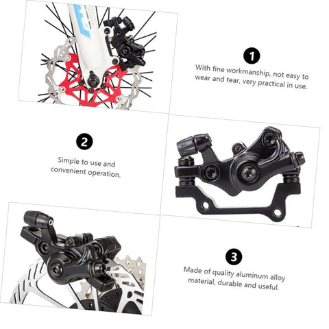 Top Shelf Aluminum Alloy Disc Brake Kit Two Sets Front Rear Mechanical Calipers showing black aluminum caliper on bicycle rotor.