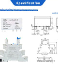 Slim 24V Relay Din Rail 5 Pin SPDT 1NO 1NC 6A 250VAC 24VDC 24VAC Coil with LED Indicator and Socket Base, schematic and dimensions shown