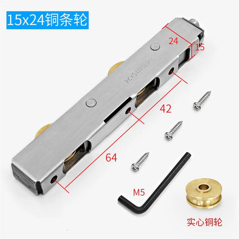 Heavy Duty Stainless Steel Sliding Door Pulley With Dual Copper Rollers For Bathrooms And Cabinet Doors Damn Smooth Squeak Free Glide Top Notch Hardware Fitting Single Pack with screws and tools.