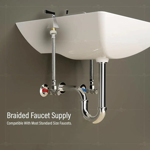Braided Faucet Connector 16 Inch Long One Half Inch IPS Brass Nut to Three Eighths Inch Female Fitting Lead Free Stainless Steel