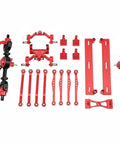 Upgrade Your Rough Terrain RC Ride With PETSOLA High Strength Aluminum Alloy Damping System Linkage Kit In Tough Red components layout.