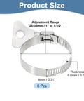 Six-Piece Beefy Heavy Duty Stainless Steel Hose Clamps Worm Gear With Thumb Screw, Adjustable 25 to 38 mm, 8 mm Band Width