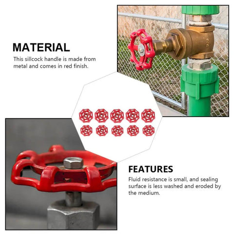 Cast Iron Valve Hand Wheels 10 Piece Red Flat Bottom Shutoff Handles For Water Fittings on pipe and set view