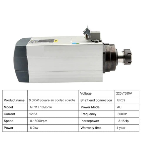 Heavy Duty 6KW Air Cooled Spindle Motor For CNC Router Woodworking Engraving Tools With ER32 Collet 18000 RPM 300Hz Italian Build side view.