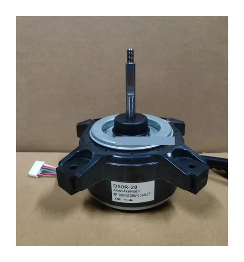 DC Fan Motor Replacement For Air Conditioner Units Compatible With D50R-28 model showing front view and wiring