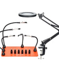Magnetic Helping Hands Soldering Station 2 In 1 With 3X LED Magnifying Lamp 5 Flexible Arms 6 PCB Holders on base
