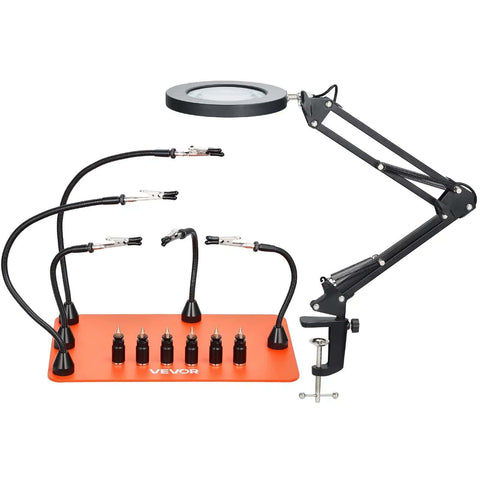 Magnetic Helping Hands Soldering Station 2 In 1 With 3X LED Magnifying Lamp 5 Flexible Arms 6 PCB Holders on base