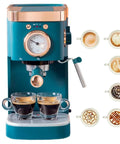 Game Changer Semi Automatic Espresso Maker With Integrated Milk Frother And Steam Wand for cafe style lattes, featuring dual glass cups.