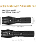 Dual Pack Tactical LED Flashlight S1000 T6 Upgraded with zoomable beam shown in collapsed and extended views