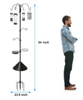 Six Hook Bird Feeding Station With Steel Multi Feeder Stand Four Feeders Bird Bath Mesh Tray And Squirrel Guard Baffle Weatherproof