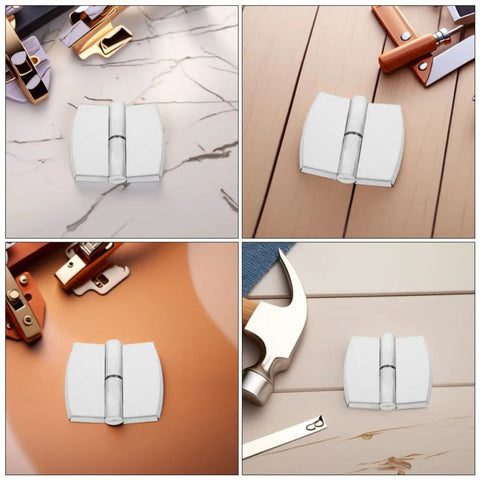 Detachable Self-Closing Stainless Steel Beefy Heavy Duty Door Hinge on various surfaces, silver alloy finish.