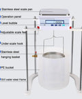 Heavy Duty Electronic Hydrostatic Balance Scale With Crisp Lcd Panel And Sturdy Metal Tray Built Legit For Dead On Precise Density And Volume Testing Up To Five KG Capacity features stainless steel scale pan and operation panel.