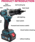 Rock Solid Cordless Automatic Rivet Gun Kit With Bright Led And 4000 Mah Battery For M3 Through M12 Threads featuring detailed tool functions.