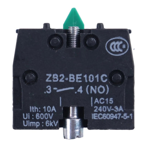 10 Pack Heavy Duty Contact Block And Momentary Push Button Switch Zb2 Be101 top view of ZB2-BE101C switch with specifications visible.
