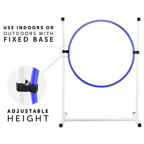 Beginner Dog Agility Kit With Jumps, Tire Jump showing adjustable height and fixed base for stability
