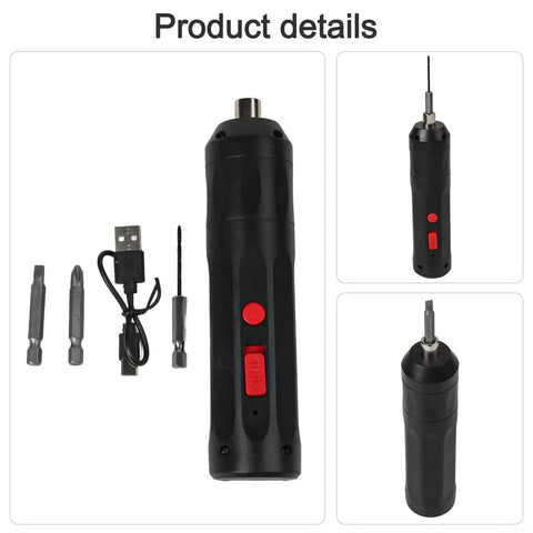 No Sweat Handheld Electric Drill With Ergonomic Cordless Handle For Quick Smartphone Repairs And Home Appliance Assembly, USB and bits included.