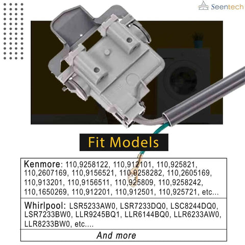 Washer Lid Switch Direct Replacement For Whirlpool And Kenmore Washers 285671 V image showing fit models list and switch details