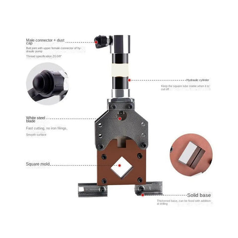 Heavy Duty Hydraulic Crimping Tool And Steel Cutting Machine Dies For Electric Punching. FGQ50 model with white steel blade and hydraulic cylinder.