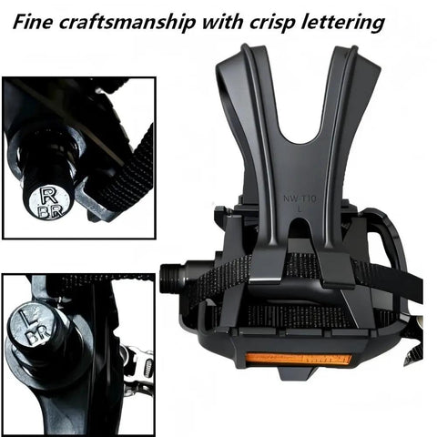 Extra Wide Bike Pedals With Toe Clips And Straps, Nine Sixteenths Inch Oversized Platform with crisp craftsmanship lettering