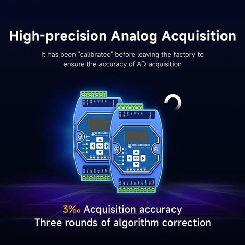 4DI 2AI 2DO RS485 RJ45 Analog and Digital IO Module for Modbus TCP RTU Networking, high-precision analog acquisition display