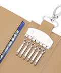 Slim PU Leather Key Wallet For Men And Women, Car Key Organizer with keychain pouch displaying keys and cards