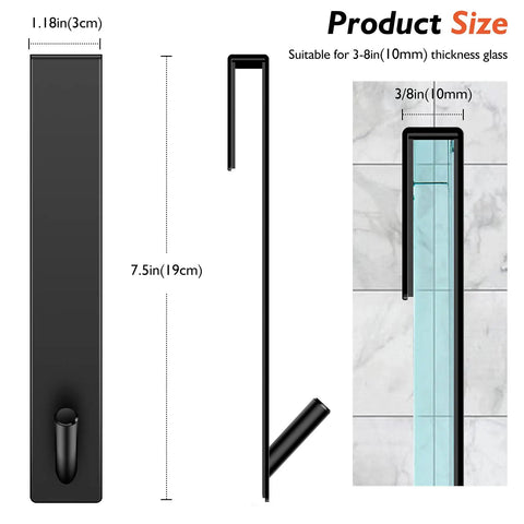 Over The Door Shower Hooks 7.5 Inch For Frameless Glass Doors Heavy Duty Stainless Steel Towel Hooks black, 3/8 inch fitting