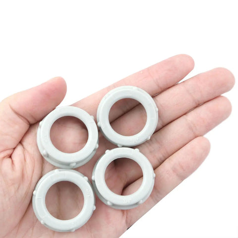 Legit Heavy Duty Three Quarter Inch Threaded Electrical Pvc Conduit Nuts And Insulated Wire Sleeves featuring four PVC conduit nuts in hand.
