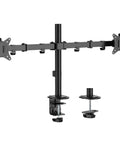 Heavy Duty Dual Monitor Arm Desk Mount For Two Screens 13 To 32 Inches Vesa Compatible Swivel Stand showing adjustable black frame.