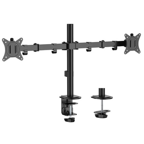 Heavy Duty Dual Monitor Arm Desk Mount For Two Screens 13 To 32 Inches Vesa Compatible Swivel Stand showing adjustable black frame.