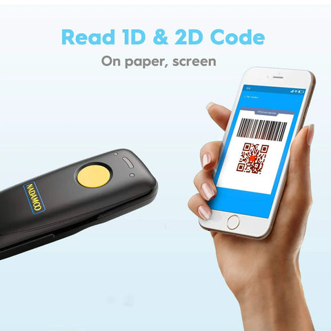 2D Wireless Barcode Scanner With Bluetooth And USB Dock For Inventory Management 1D 2D QR Code Reader scanning barcode on phone screen