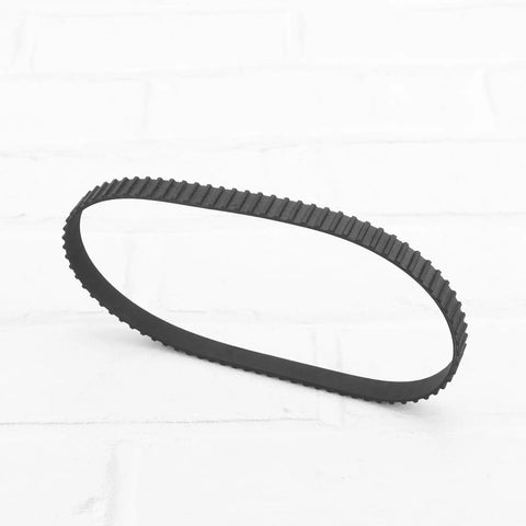 Two Pack 160XL037 Timing Belts 50 Tooth 10mm Wide 406mm Perimeter Cogged Rubber Drive Belt With Fiberglass Cord For Heavy Duty Industrial Machines Replacement Black displayed on white background