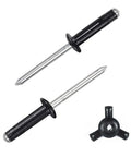 Tri Fold Aluminum Rivets Kit, 60 Pcs Black Exploding Pop Rivets with Bulb Style Tri Grip Heads, ideal for kayak, boat repairs.