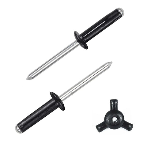 Tri Fold Aluminum Rivets Kit, 60 Pcs Black Exploding Pop Rivets with Bulb Style Tri Grip Heads, ideal for kayak, boat repairs.