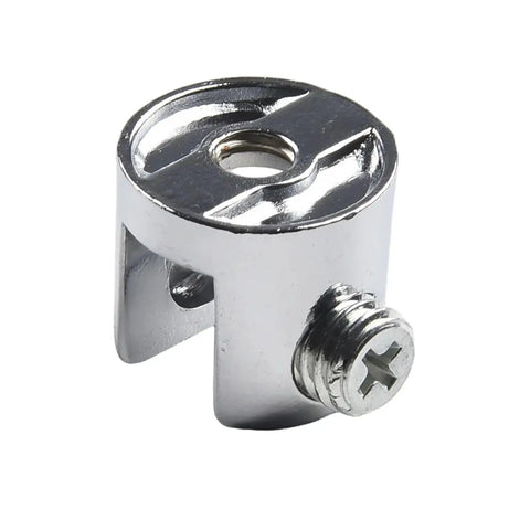 Close-up of a chrome zinc alloy bracket from the Set Of 50 Heavy Duty Glass Shelf Support Clamps For 6mm And 8mm Glass.