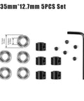 Pro Grade Router Bearing Guide Kit With Top Mounted Ball Bearing Set 6.35mm 12.7mm and wrench, 5pcs shown on white background