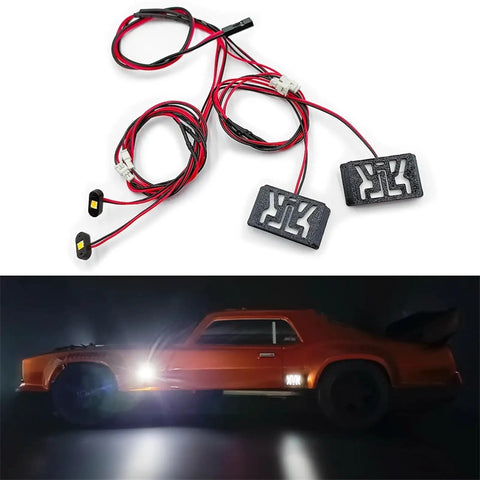 RC Light Strips Kit For 1/7 Scale Muscle Cars And Crawler RCs, front headlights on orange RC car, metal and plastic build